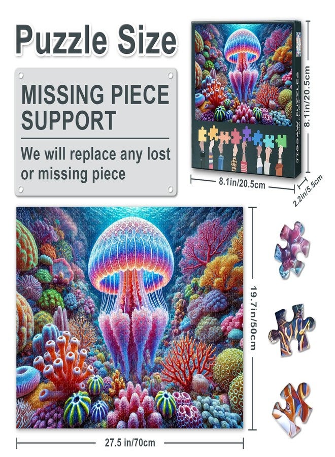 Rebotipy 1000-Piece Jigsaw Puzzle: Vibrant Deep Sea Jellyfish Close-Up with Colorful Coral Reef Surroundings - Engaging and Detailed Puzzle for Adults Seeking a Challenging and Relaxing Activity - Image 4